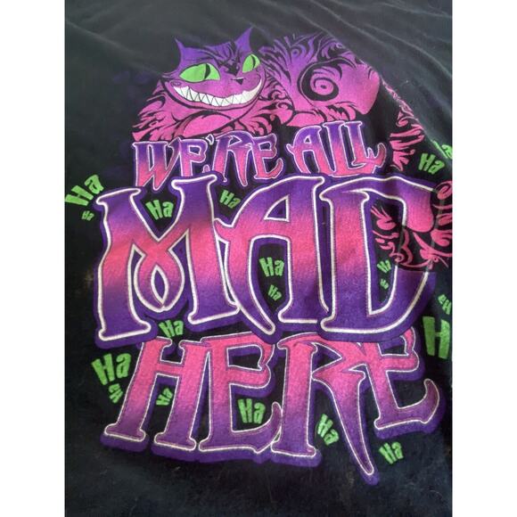 Graphic T-shirt We’re All Mad Here Cheshire Cat 2XL Ha Ha Ha! - Picture 2 of 3